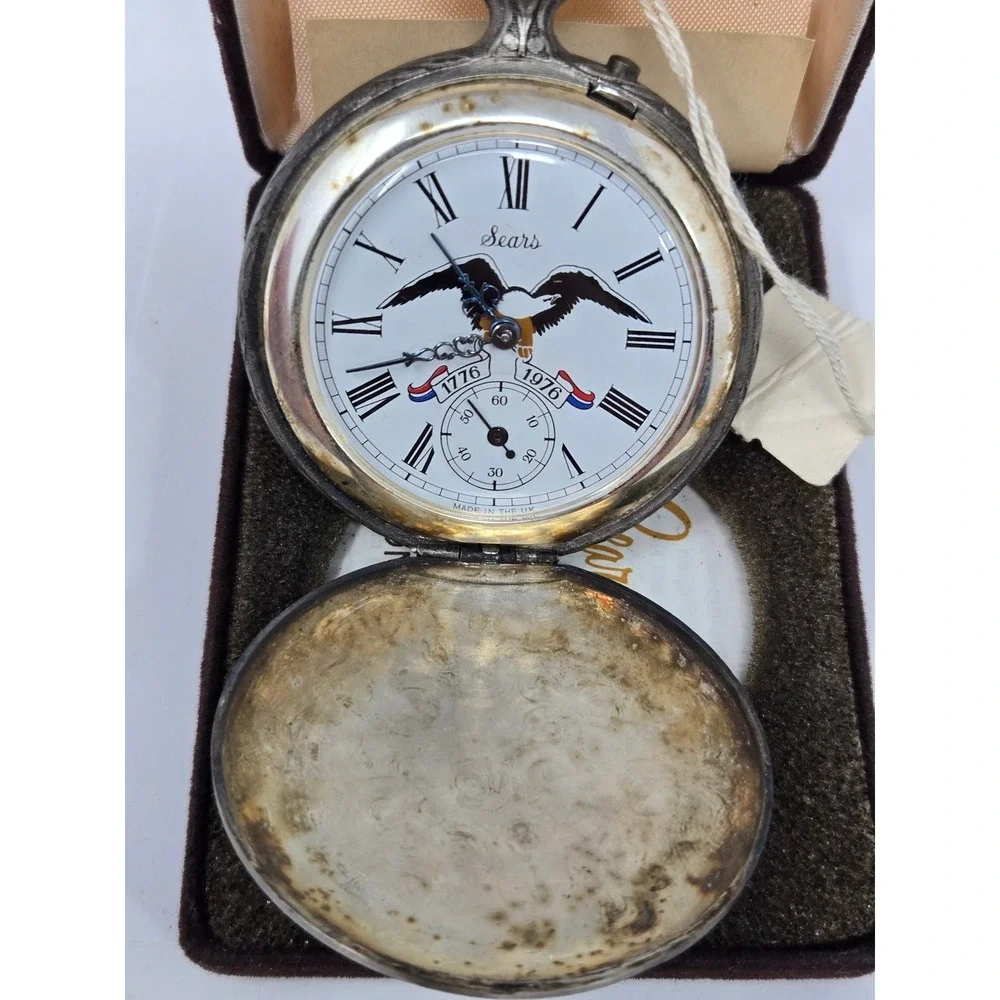 Vintage 1976 Sears Bicentennial Pocket Watch Liberty Bell Declaration Boxed